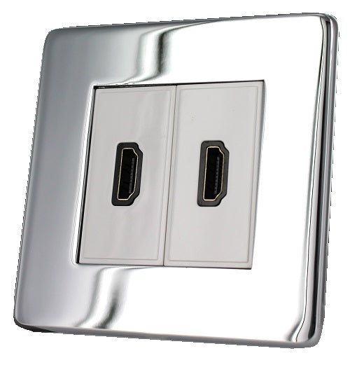 Crabtree 7803/HPC/WH 1 Gang Twin HDMI Outlet Polished Chrome White Insert