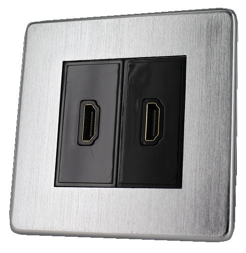 Crabtree 7803/SC 1 Gang Twin HDMI Outlet Satin Chrome Black Insert