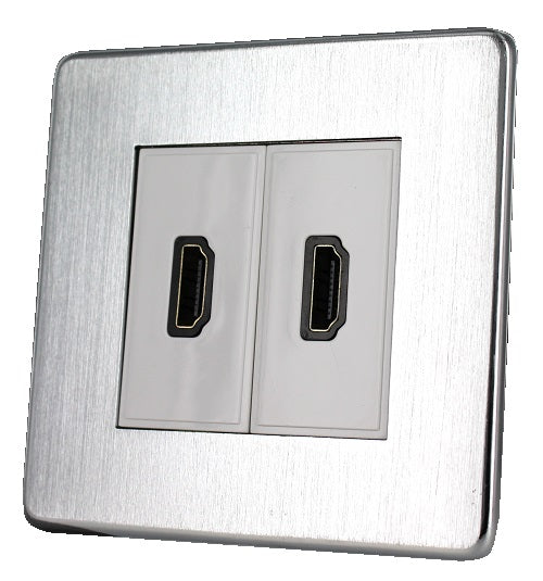 Crabtree 7803/SC/WH 1 Gang Twin HDMI Outlet Satin Chrome White Insert