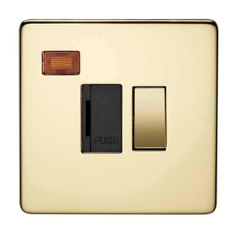 Crabtree 7832/3PB 13A Switched Spur with Neon Polished Brass Black Insert