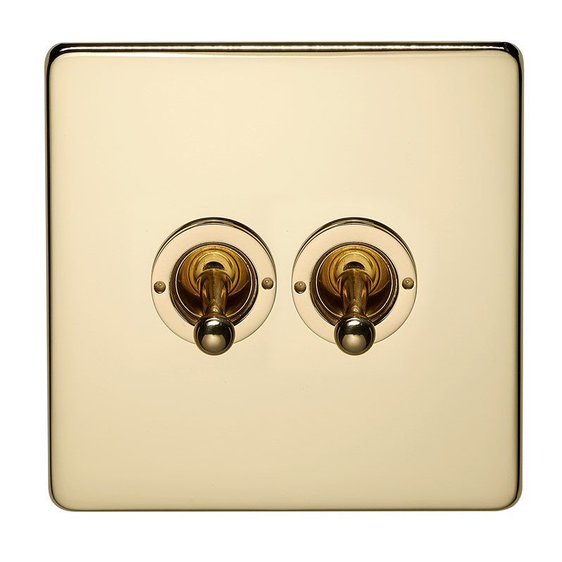 Crabtree 7T72/PB 2 Gang 2 Way Toggle Switch Polished Brass