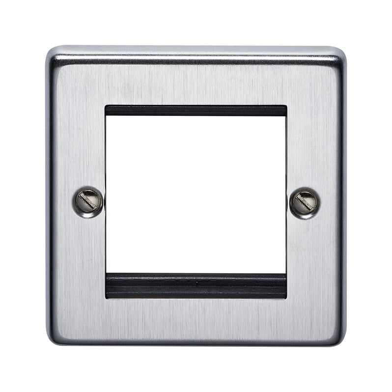 Crabtree 8092/SCBK 1 Gang 2 Module Euromodule Faceplate Satin Chrome Black Insert