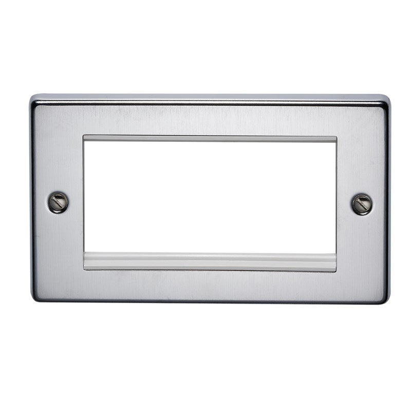 Crabtree 8094/SC 2 Gang 4 Module Euromodule Faceplate Satin Chrome White Insert