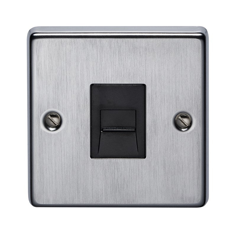 Crabtree 8283/SCBK 1 Gang Master Telephone Socket Satin Chrome Black Insert