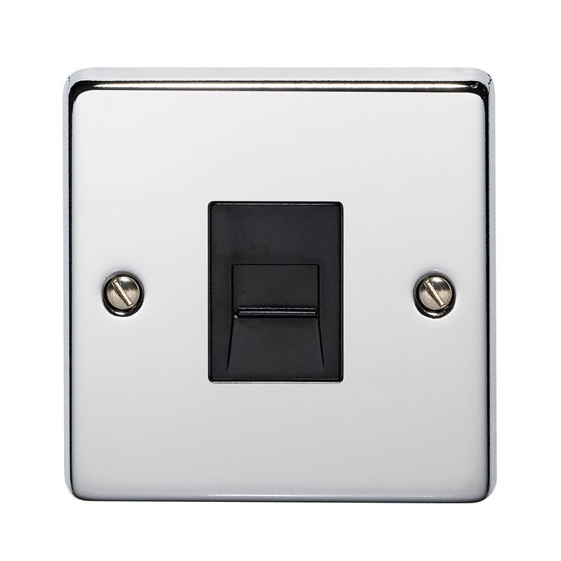 Crabtree 8284/HPCBK 1 Gang Secondary Telephone Socket Polished Chrome Black Insert