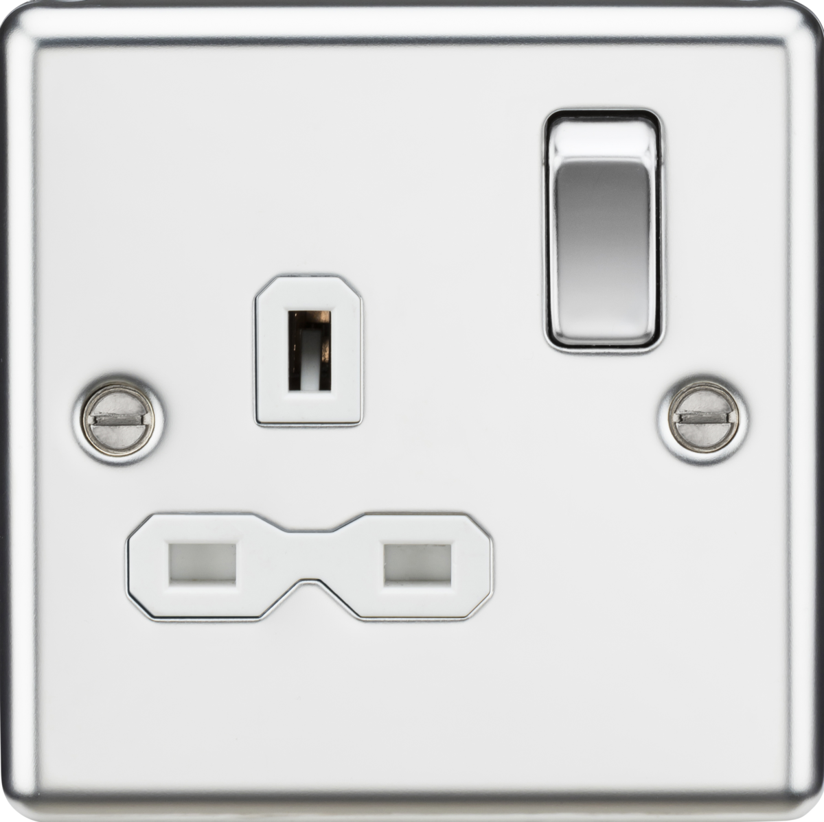 Knightsbridge CL7PCW 1 Gang 13A DP Switched Socket Polished Chrome White Insert