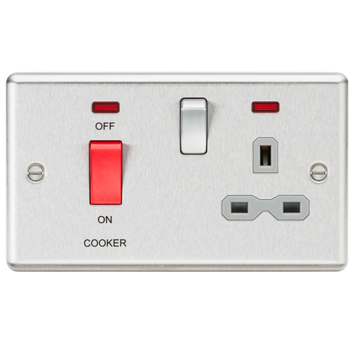 Knightsbridge CL83BCG 2 Gang 45A DP Cooker Control Unit with Neon Brushed Chrome Grey Insert