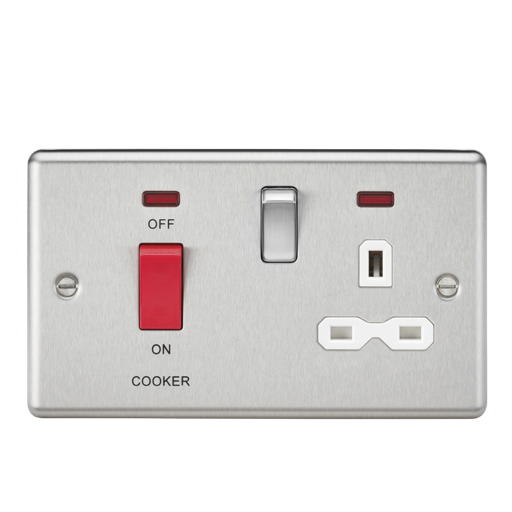 Knightsbridge CL83BCW 2 Gang 45A DP Cooker Control Unit with Neon Brushed Chrome White Insert