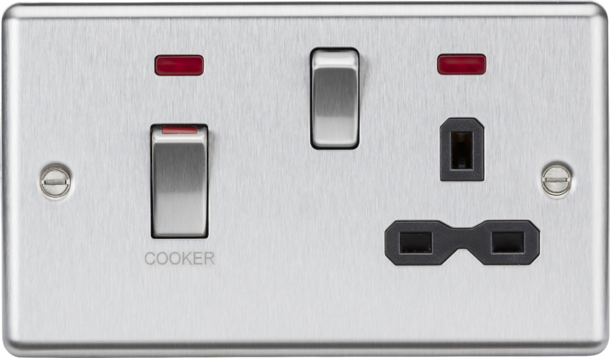 Knightsbridge CL83MNBC 2 Gang 45A DP Cooker Control Unit with Neon Brushed Chrome Black Insert