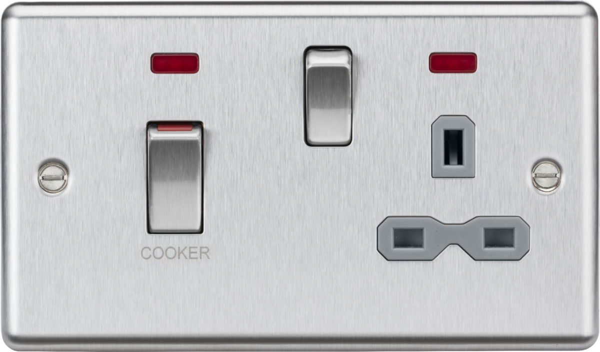 Knightsbridge CL83MNBCG 2 Gang 45A DP Cooker Control Unit with Neon Brushed Chrome Grey Insert