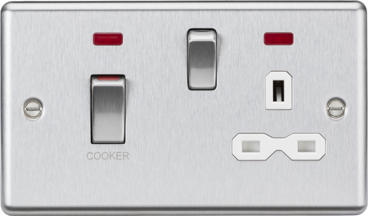 Knightsbridge CL83MNBCW 2 Gang 45A DP Cooker Control Unit with Neon Brushed Chrome White Insert