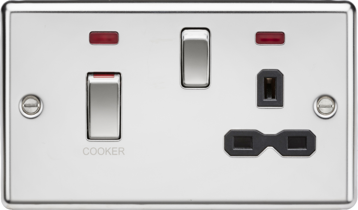 Knightsbridge CL83MNPC 2 Gang 45A DP Cooker Control Unit with Neon Polished Chrome Black Insert