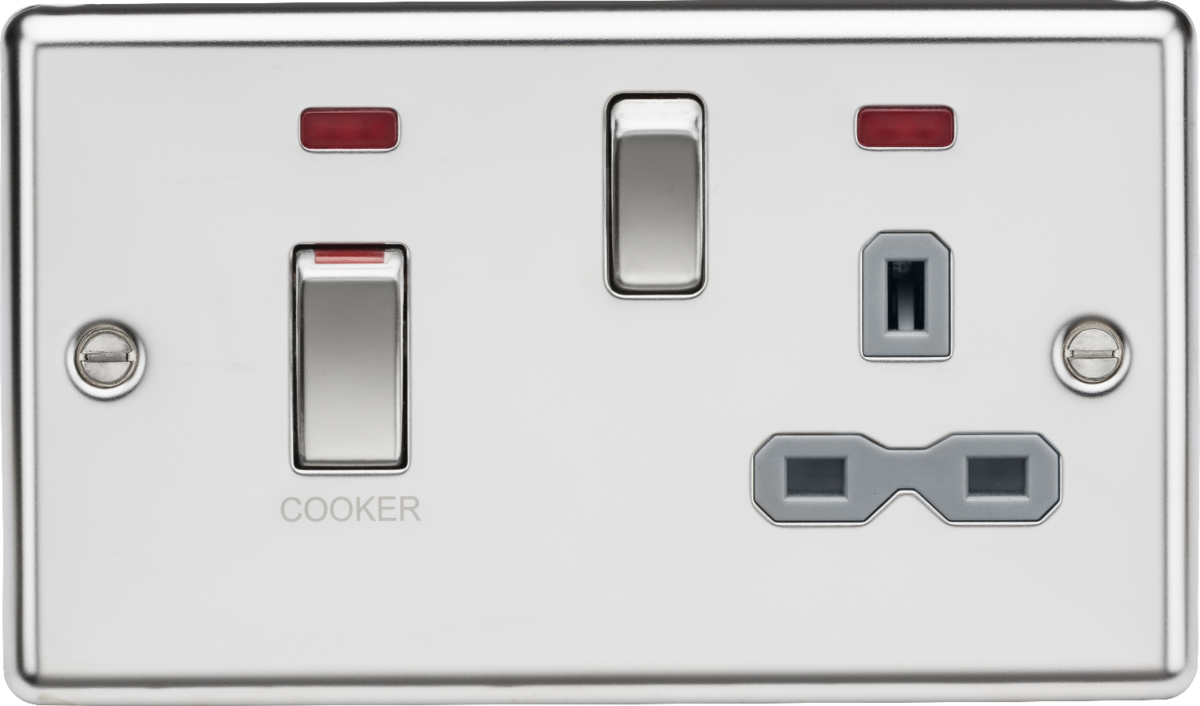 Knightsbridge CL83MNPCG 2 Gang 45A DP Cooker Control Unit with Neon Polished Chrome Grey Insert