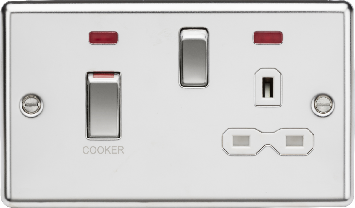 Knightsbridge CL83MNPCW 2 Gang 45A DP Cooker Control Unit with Neon Polished Chrome White Insert