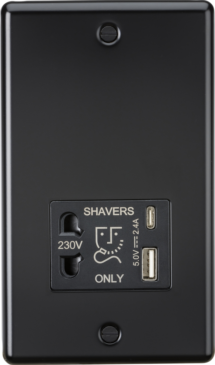 Knightsbridge CL8909MB Dual Voltage 115/230V 20VA Shaver Socket with 2.4A USB Matt Black