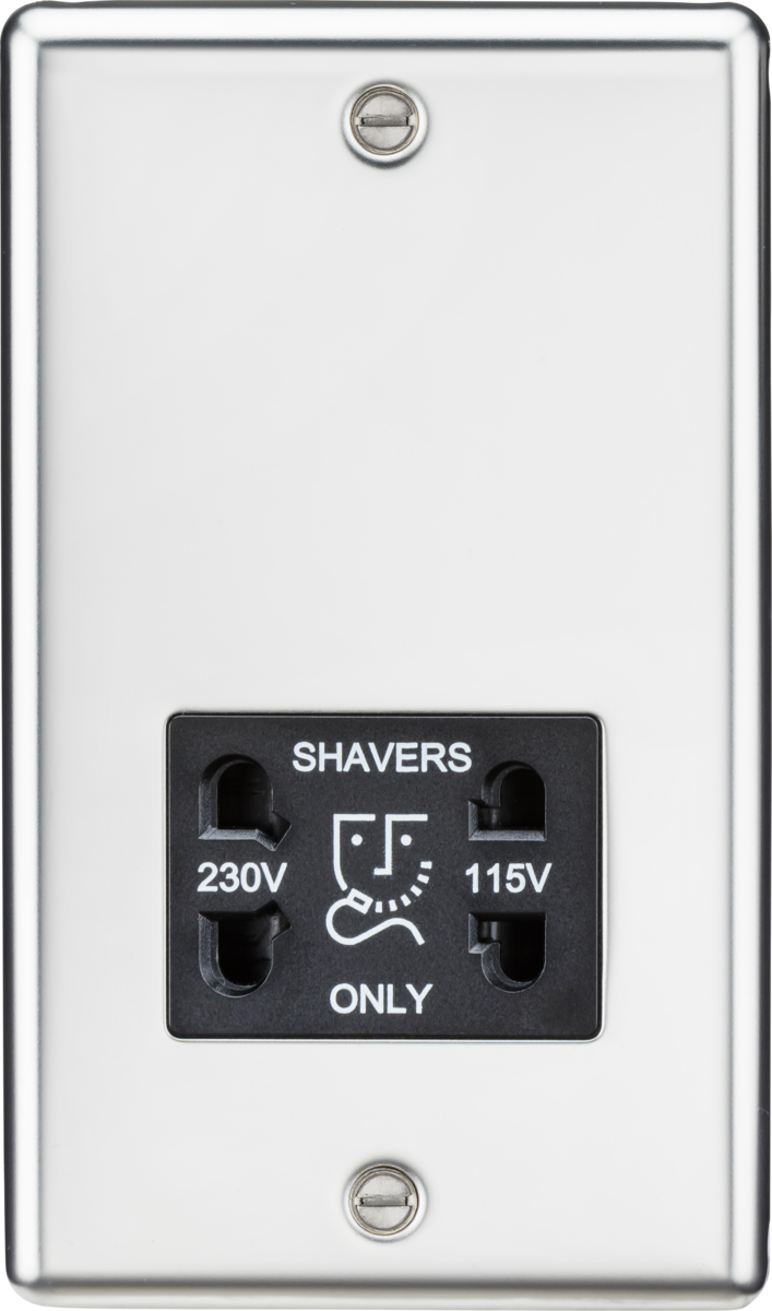 Knightsbridge CL89PC Dual Voltage 115/230V 20VA Shaver Socket Polished Chrome Black Insert