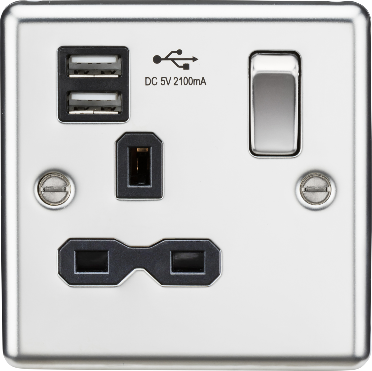 Knightsbridge CL91PC 1 Gang 13A DP Switched USB Socket Polished Chrome Black Insert