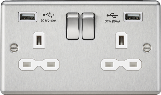 Knightsbridge CL9224BCW 2 Gang 13A DP Switched USB Socket Brushed Chrome White Insert