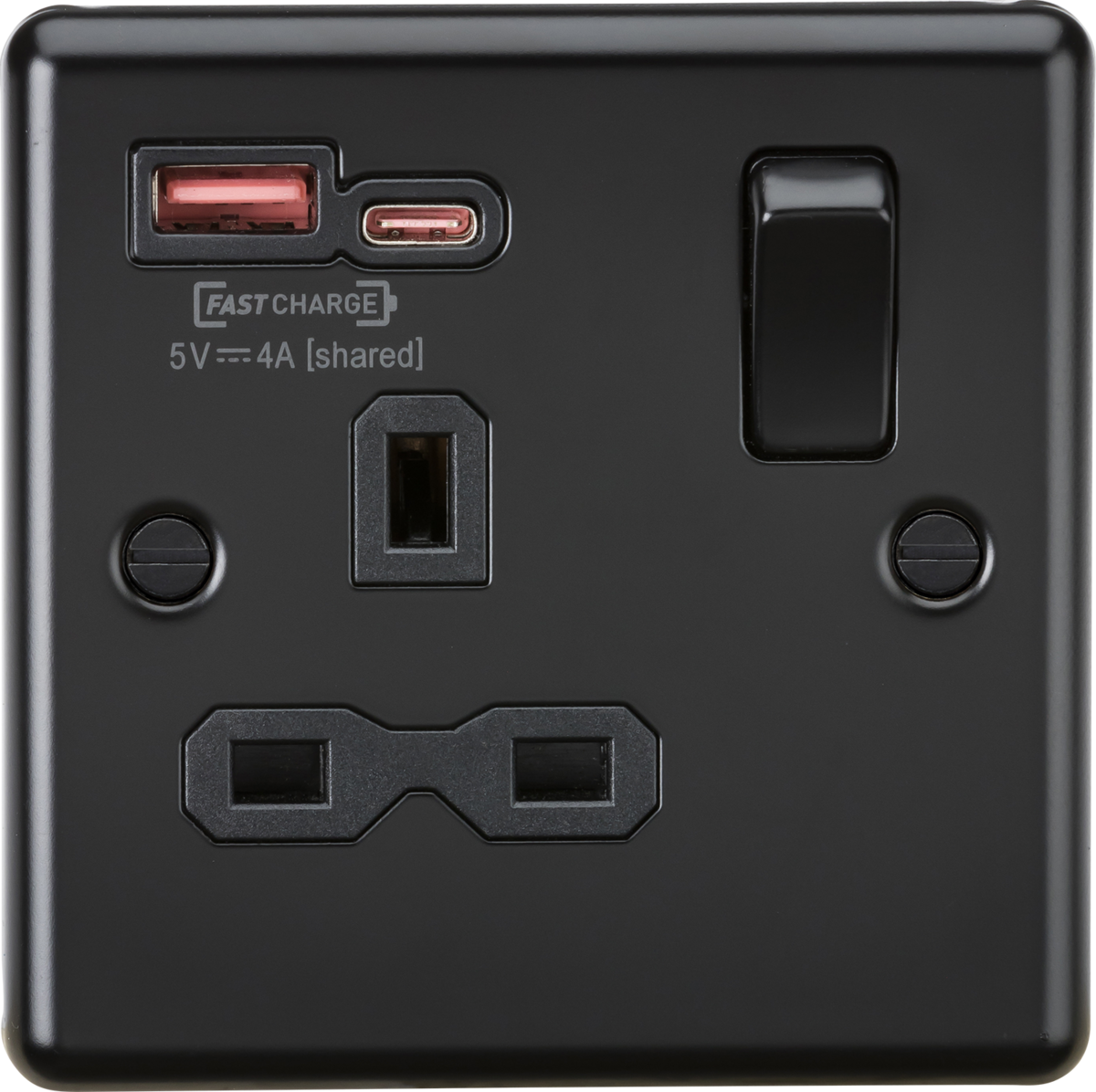 Knightsbridge CL9919MBB 1 Gang 13A DP Type A + C 1.5A (12VDC) USB Socket Matt Black