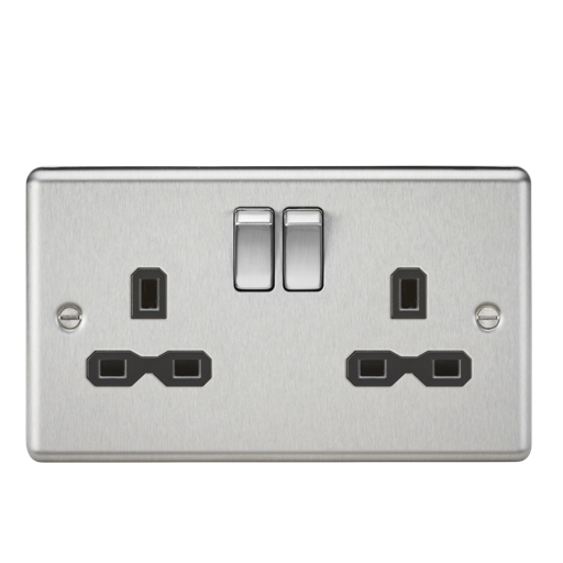 Knightsbridge CL9BC 2 Gang 13A DP Switched Socket Brushed Chrome Black Insert