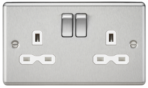 Knightsbridge CL9BCW 2 Gang 13A DP Switched Socket Brushed Chrome White Insert