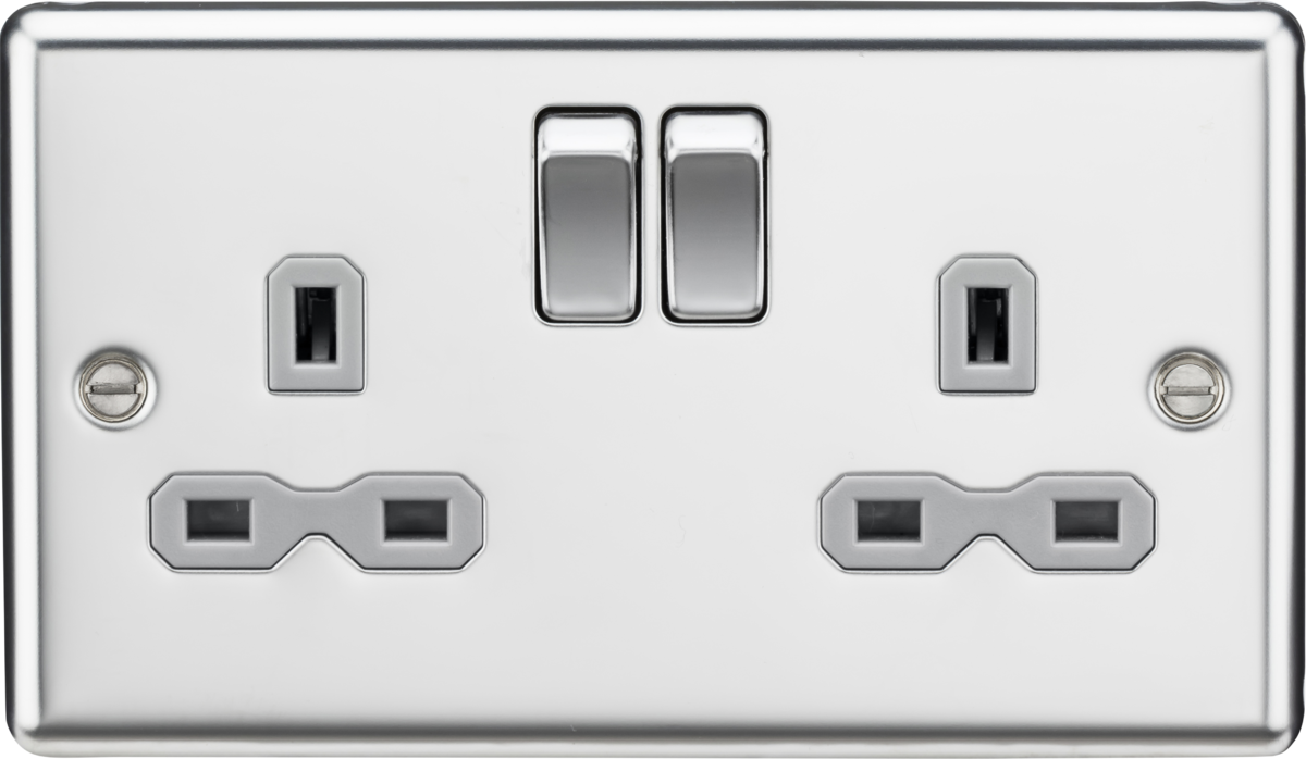 Knightsbridge CL9PCG 2 Gang 13A DP Switched Socket Polished Chrome Grey Insert