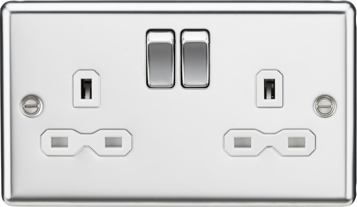 Knightsbridge CL9PCW 2 Gang 13A DP Switched Socket Polished Chrome White Insert