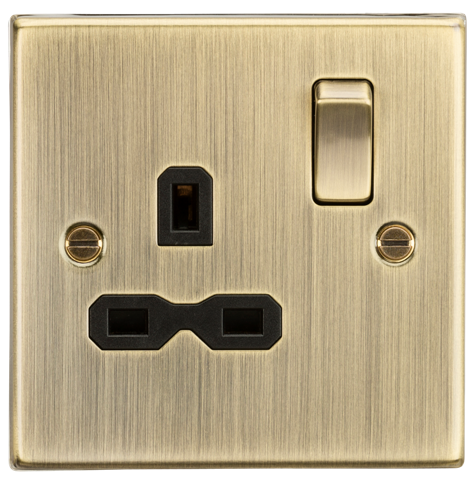 Knightsbridge CS7AB 1 Gang 13A DP Switched Socket Antique Brass Black Insert