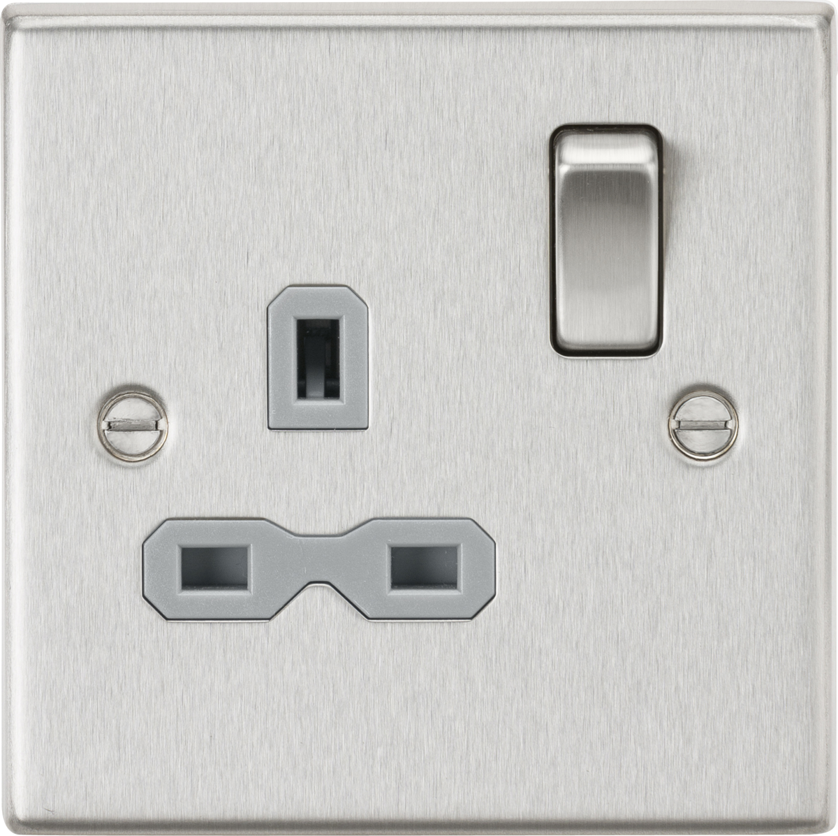 Knightsbridge CS7BCG 1 Gang 13A DP Switched Socket Brushed Chrome Grey Insert