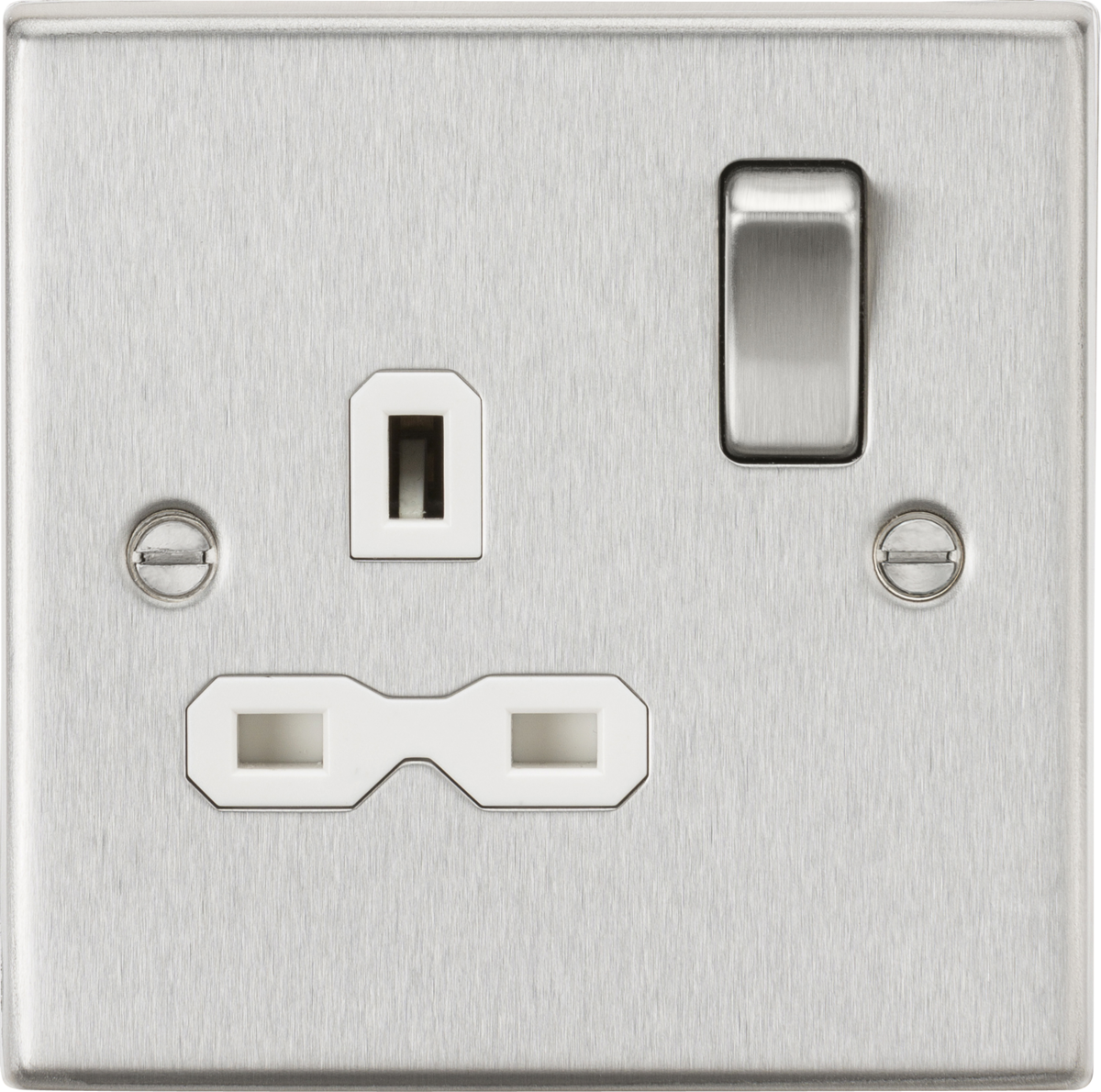 Knightsbridge CS7BCW 1 Gang 13A DP Switched Socket Brushed Chrome White Insert