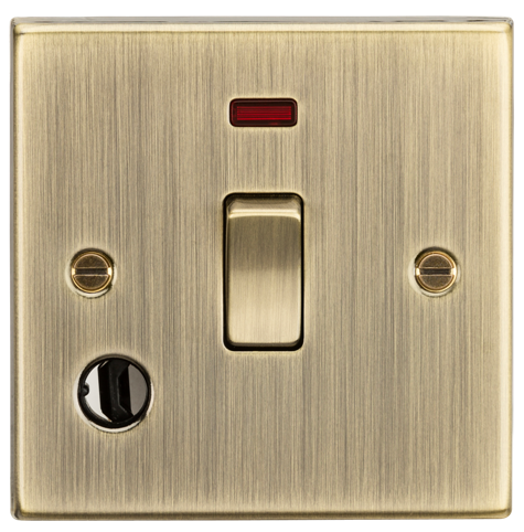 Knightsbridge CS834FAB 1 Gang 20A DP Switch with Neon and Flex Outlet Antique Brass