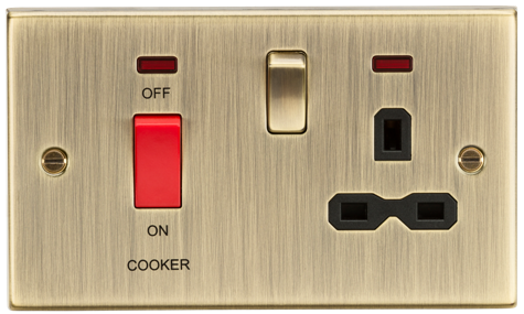 Knightsbridge CS83MNAB 2 Gang 45A DP Cooker Control Unit with Neon Antique Brass Black Insert