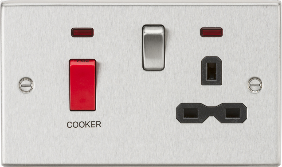 Knightsbridge CS83BC 2 Gang 45A DP Cooker Control Unit with Neon Brushed Chrome Black Insert