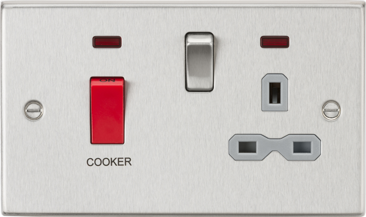 Knightsbridge CS83BCG 2 Gang 45A DP Cooker Control Unit with Neon Brushed Chrome Grey Insert