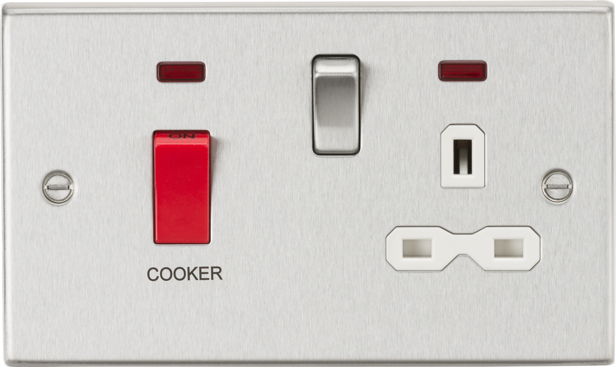 Knightsbridge CS83BCW 2 Gang 45A DP Cooker Control Unit with Neon Brushed Chrome White Insert