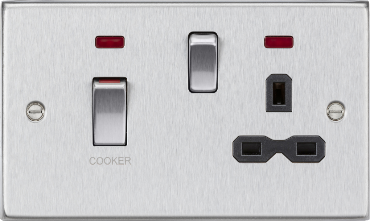 Knightsbridge CS83MNBC 2 Gang 45A DP Cooker Control Unit with Neon Brushed Chrome Black Insert