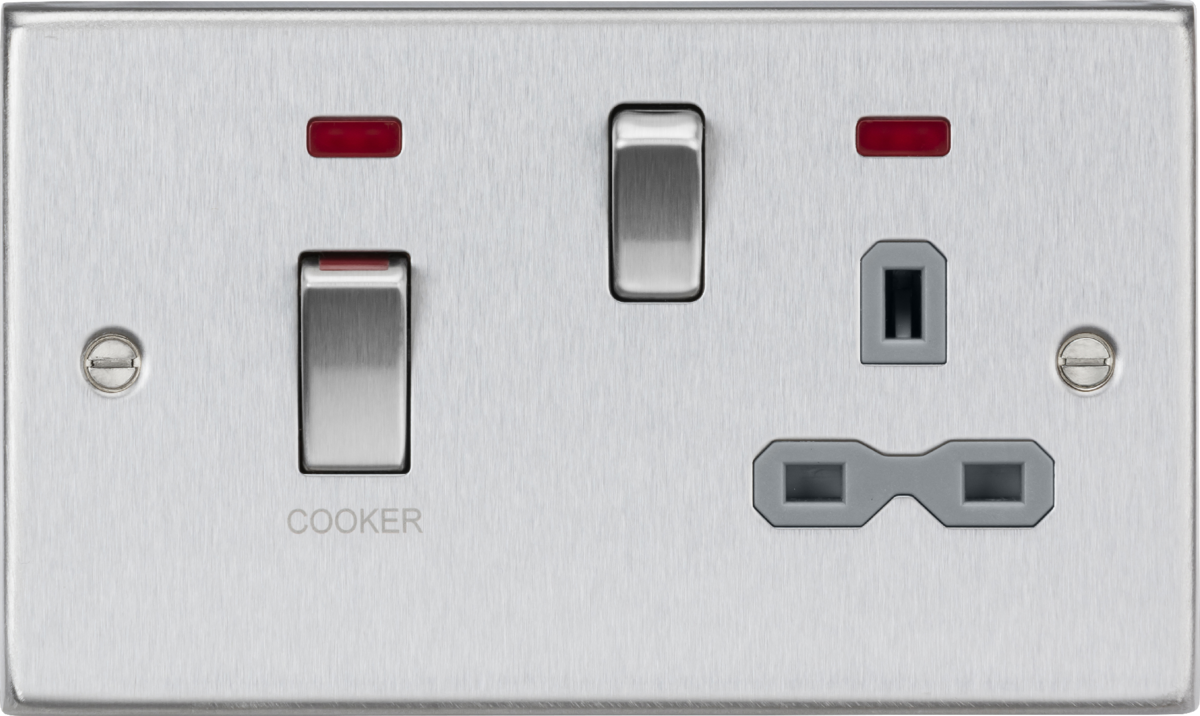 Knightsbridge CS83MNBCG 2 Gang 45A DP Cooker Control Unit with Neon Brushed Chrome Grey Insert