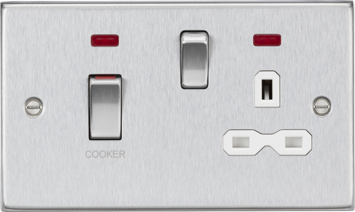 Knightsbridge CS83MNBCW 2 Gang 45A DP Cooker Control Unit with Neon Brushed Chrome White Insert