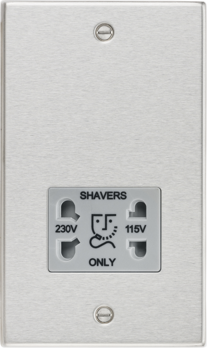 Knightsbridge CS89BCG Dual Voltage 115/230V 20VA Shaver Socket Brushed Chrome Grey Insert