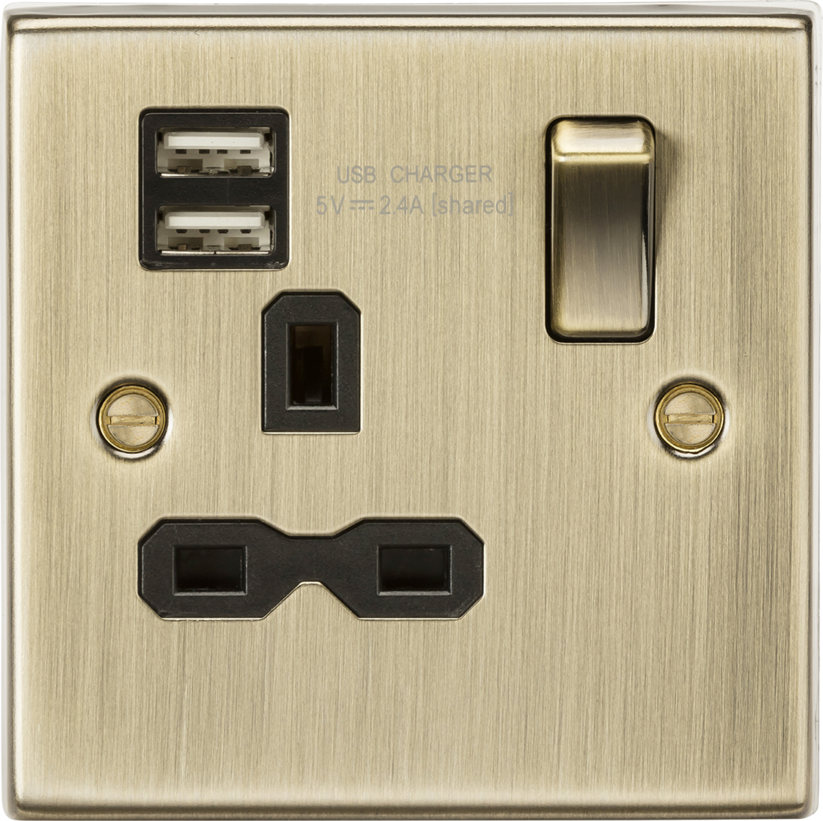 Knightsbridge CS9124AB 1 Gang Switched 2.1A USB Socket Antique Brass