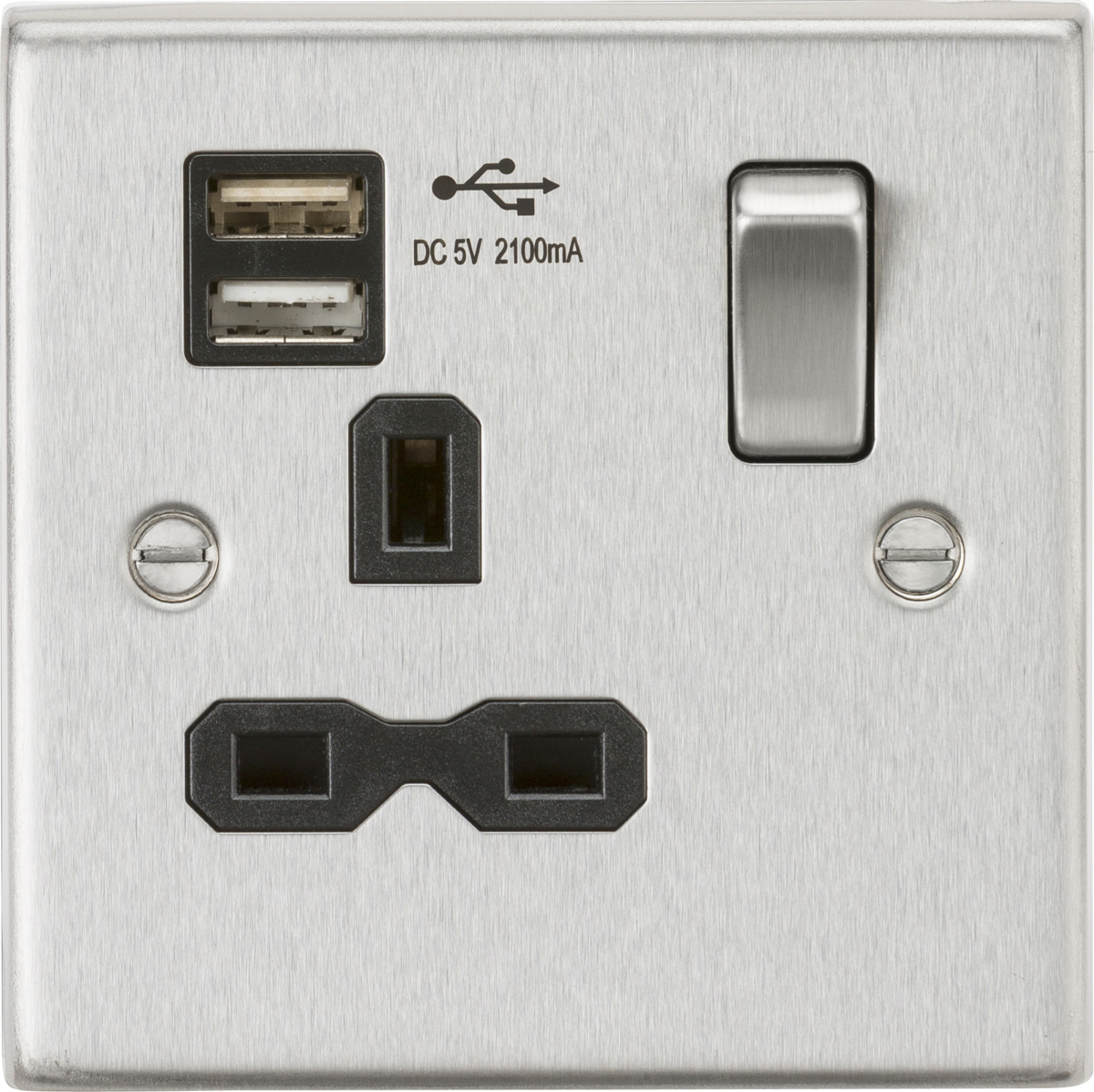 Knightsbridge CS9124BC 1 Gang 13A DP Switched USB Socket Brushed Chrome Black Insert