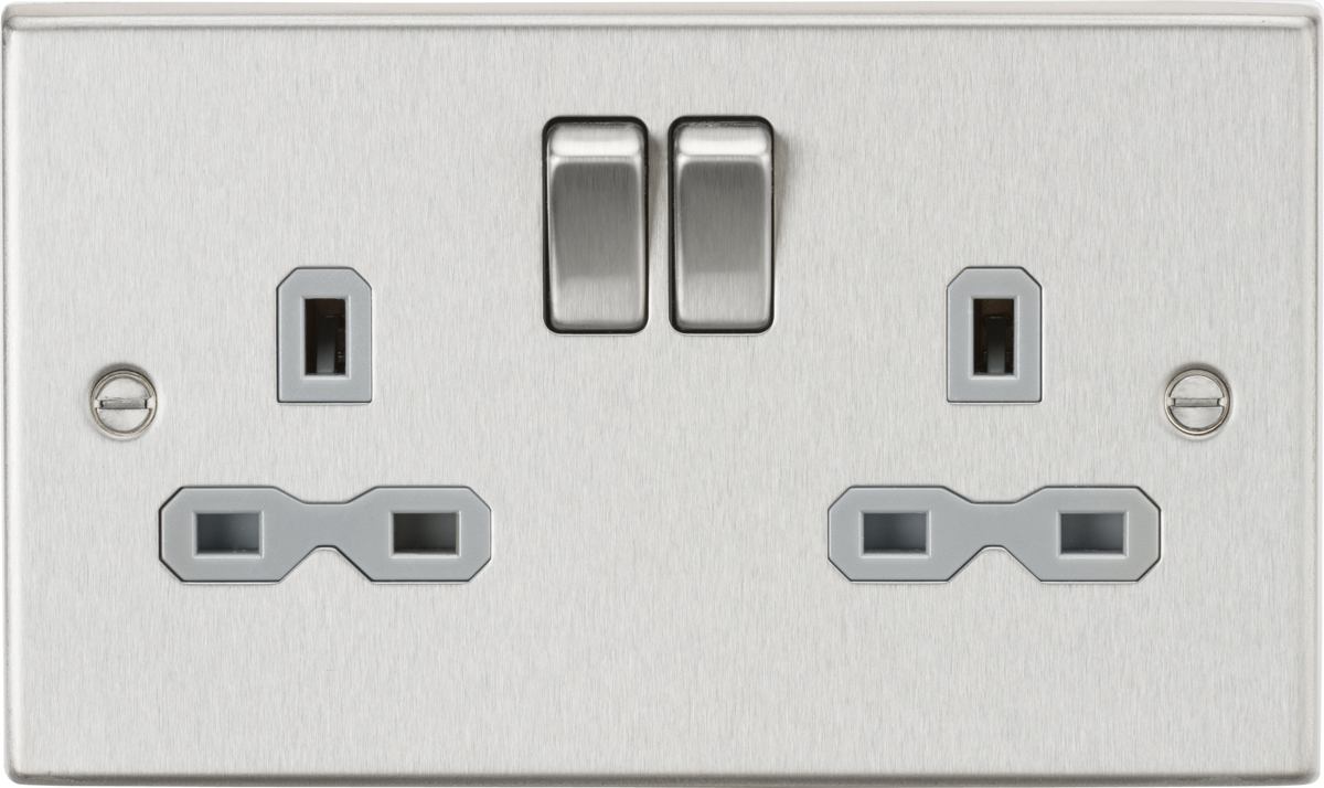 Knightsbridge CS9BCG 2 Gang 13A DP Switched Socket Brushed Chrome Grey Insert