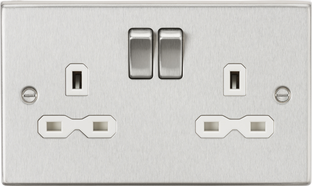 Knightsbridge CS9BCW 2 Gang 13A DP Switched Socket Brushed Chrome White Insert