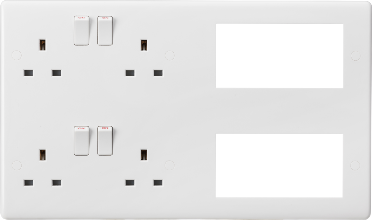 Knightsbridge CU298MM Large Multimedia Plate: 2 x 2 Gang Sockets and 8 Euro Outlets White Moulded