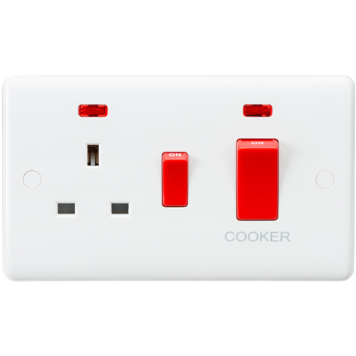 Knightsbridge CU8333N 2 Gang 45A DP Cooker Control Unit with Neon and Red Rockers White Moulded