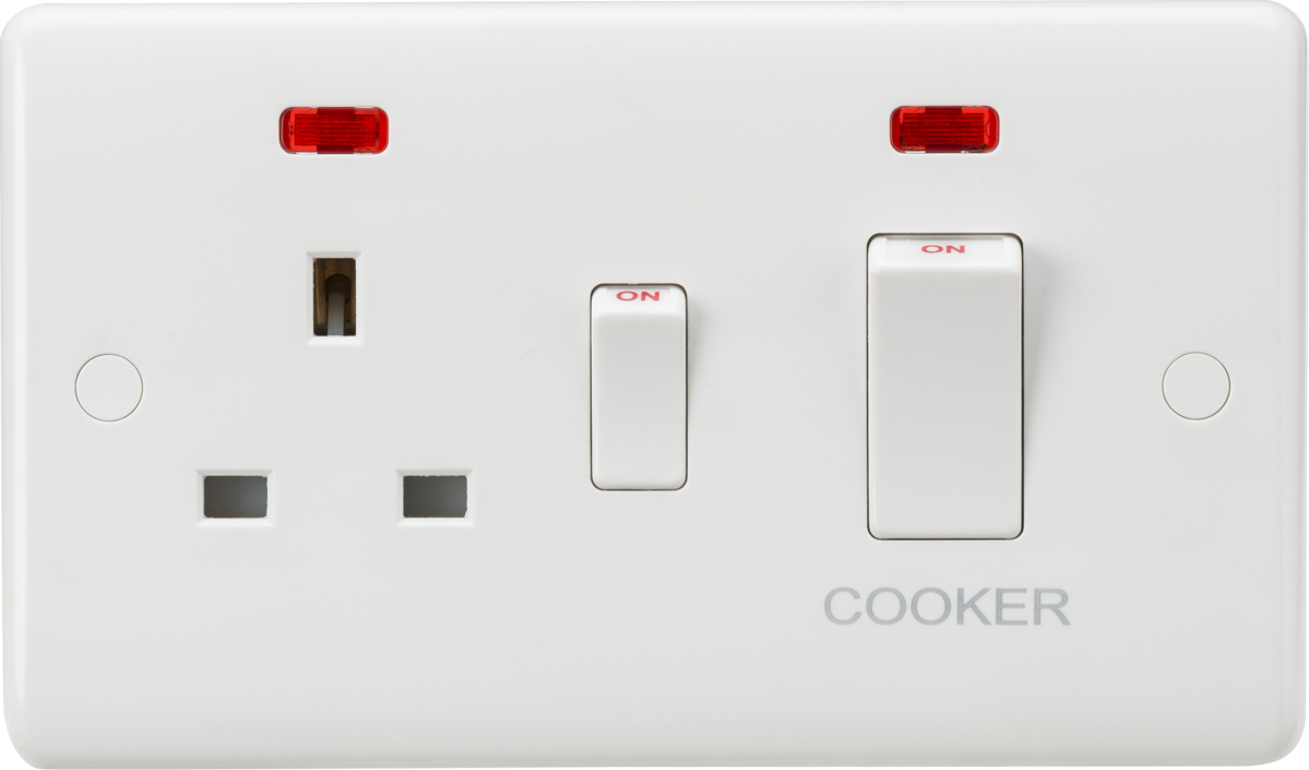 Knightsbridge CU8333NW 2 Gang 45A DP Cooker Control Unit with Neon and White Rockers White Moulded