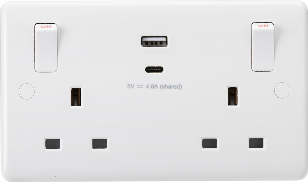 Knightsbridge CU9002 2 Gang 13A SP Type A + C 4.8A USB Socket White Moulded