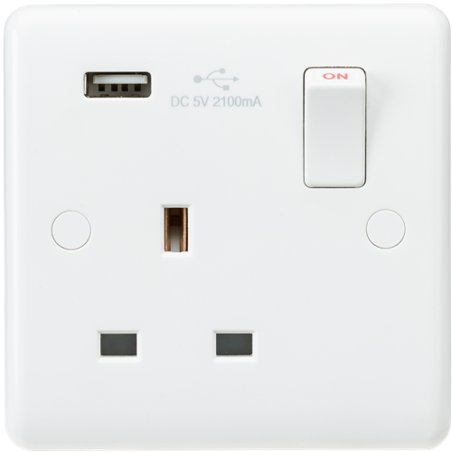 Knightsbridge CU9903 1 Gang 13A A Type 2.1A USB Socket White Moulded