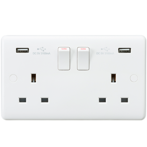 Knightsbridge CU9904 2 Gang 13A SP Dual A Type 3.1A USB Socket White Moulded