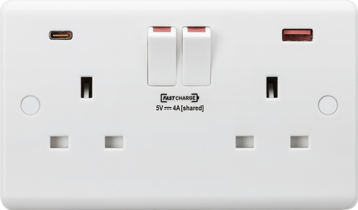 Knightsbridge CU9909 2 Gang 13A DP Type A + C 4A USB Socket White Moulded